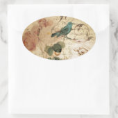 Sticker Ovale Bohème chic Paris Scripts oiseau français botaniqu (Sac)