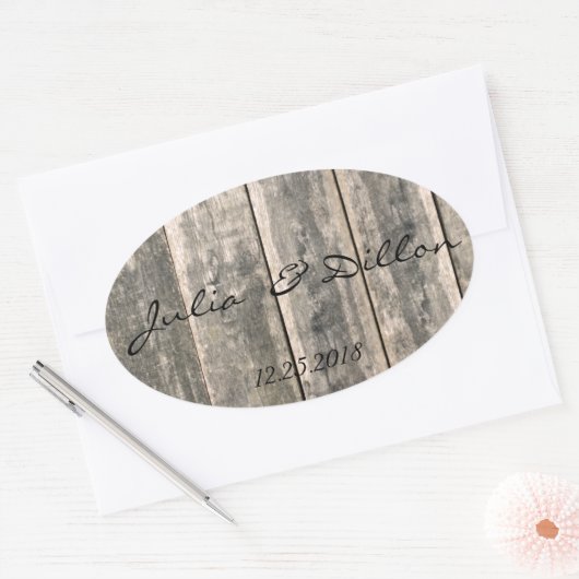 Sticker Ovale Bois Patiné rustique (Enveloppe)