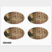 Sticker Ovale bois rustique ouest Camo Mariage merci (Feuille)