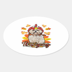 Sticker Ovale Bon thanksgiving Automne Feuilles Automne Shih Tzu