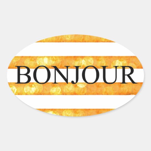 Sticker Ovale Bonjour Orange Rayure Bokeh (Devant)