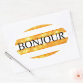 Sticker Ovale Bonjour Orange Rayure Bokeh (Enveloppe)