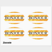 Sticker Ovale Bonjour Orange Rayure Bokeh (Feuille)