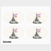 Sticker Ovale Bonjour Paris coloré (Feuille)