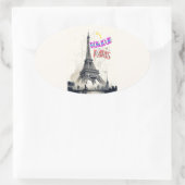 Sticker Ovale Bonjour Paris coloré (Sac)