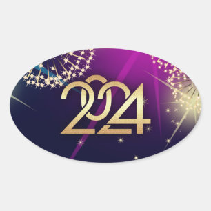 Sticker Ovale Bonne année 2024. Feux
