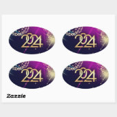 Sticker Ovale Bonne année 2024. Feux (Feuille)
