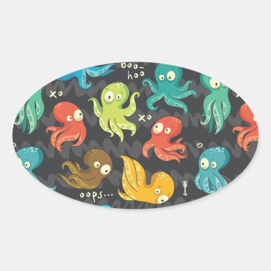 Sticker Ovale Boo Octopus Cute Multicolor Enfants Vêtements & Dé (Devant)