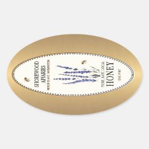 Sticker Ovale Bordure or miel ovale Queenline avec fleurs d'abei