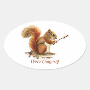 Sticker Ovale BORN TO GO CAMPING Fun Squirl Cute Animal quota