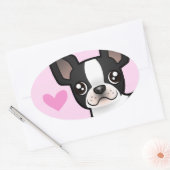 Sticker Ovale Boston Terrier Love (Enveloppe)