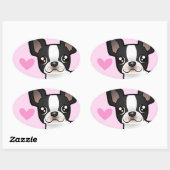 Sticker Ovale Boston Terrier Love (Feuille)