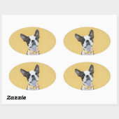 Sticker Ovale Boston Terrier Peinture - Cute Original Chien Art (Feuille)
