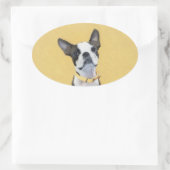 Sticker Ovale Boston Terrier Peinture - Cute Original Chien Art (Sac)