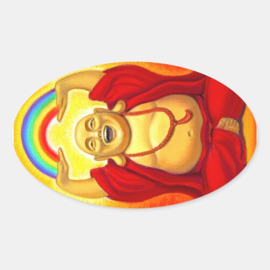 Sticker ovale Bouddha Arc-en-ciel riant (Devant)