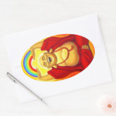 Sticker ovale Bouddha Arc-en-ciel riant (Enveloppe)