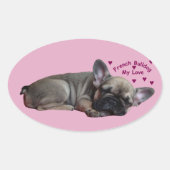Sticker Ovale Bouledogue français cœur French Bulldog (Devant)
