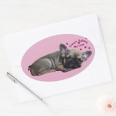 Sticker Ovale Bouledogue français cœur French Bulldog (Enveloppe)