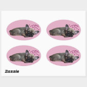 Sticker Ovale Bouledogue français cœur French Bulldog (Feuille)