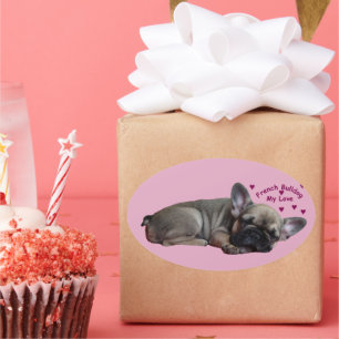 Sticker Ovale Bouledogue français cœur French Bulldog