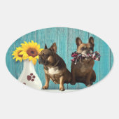 Sticker Ovale Bouledogue français deux amis (Devant)