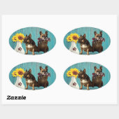 Sticker Ovale Bouledogue français deux amis (Feuille)