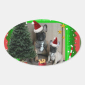 Sticker Ovale Bouledogues français Noël French Bulldog (Devant)
