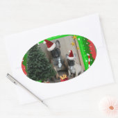 Sticker Ovale Bouledogues français Noël French Bulldog (Enveloppe)