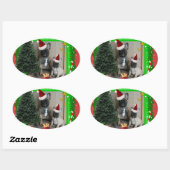 Sticker Ovale Bouledogues français Noël French Bulldog (Feuille)