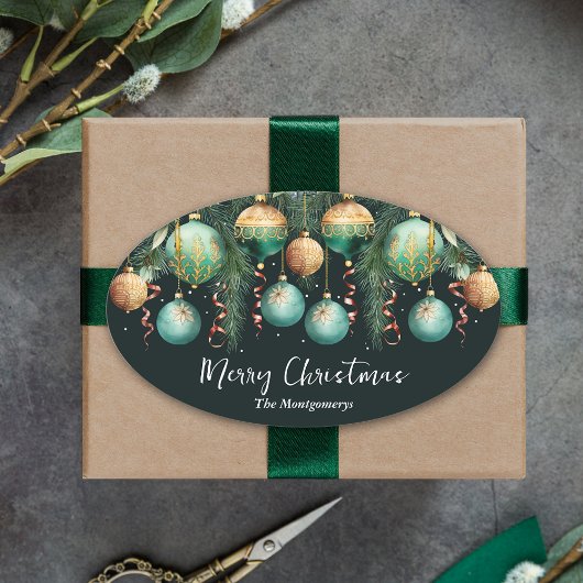 Sticker Ovale Boules dorées arbre de Noël