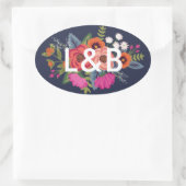 Sticker Ovale Bouquet bohème - Initiales Mariages bleu marine (Sac)
