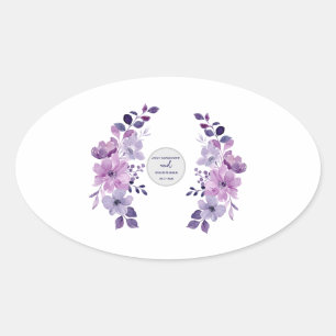 Sticker Ovale Bouquet de fleurs violettes à l'aquarelle