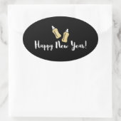 Sticker Ovale Bouteilles de pompage Joyeux Nouvel An Faire-part (Sac)