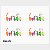 Sticker Ovale Boutons de chat colorés (Feuille)
