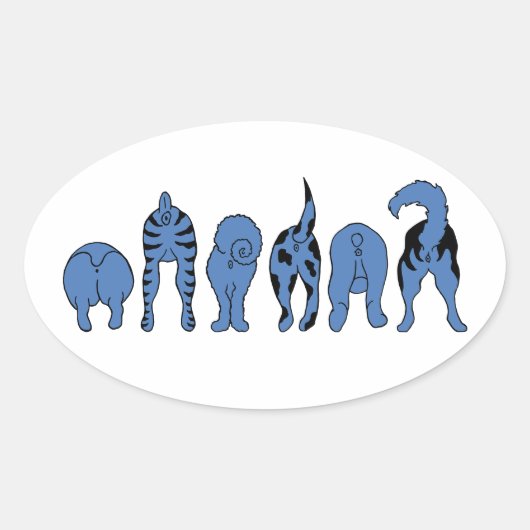 Sticker Ovale Boutons de chien bleu (Devant)