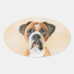 Sticker Ovale Boxer Dog Peinture Non Décroché Art animal origina
