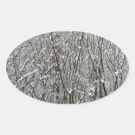 Sticker Ovale Branches couvertes de neige Abstraite hivernale (Devant)