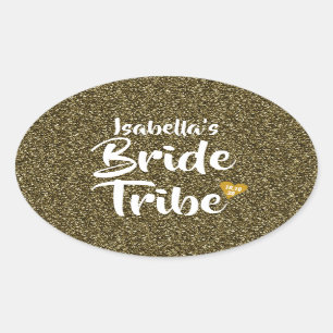 Sticker Ovale Bride Tribe Gold Date Coeur Parties scintillant pe