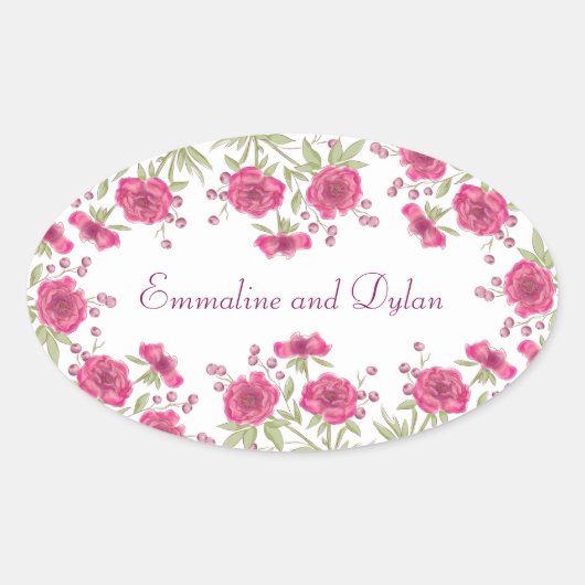 Sticker Ovale Bright Pink Rose Wedding (Devant)