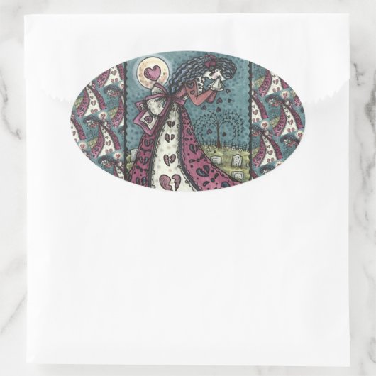 STICKER OVALE BROKEN HEARDISE WEEPING VALENTINE, CEMETERY GOTH (Sac)