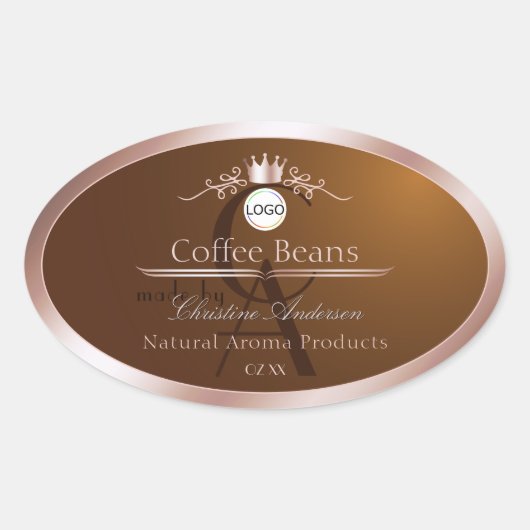 Sticker Ovale Brown Product Label Rosegold Frame Logo Monogram (Devant)