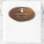Sticker Ovale Brown Product Label Silver Frame Logo and Monogram (Sac)