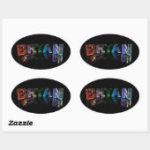 Sticker Ovale Bryan, nom magnifique, en lumières 3D (Feuille)
