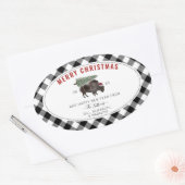 Sticker Ovale Buffalo Bison Père Noël Joyeux sapin de Noël Plaid (Enveloppe)
