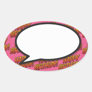 Sticker Ovale Bulle de texte Joyeux Anniversaire Fun Retro Bande