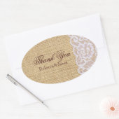 Sticker Ovale burlap white lace country rustique mariage merci (Enveloppe)