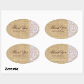 Sticker Ovale burlap white lace country rustique mariage merci (Feuille)