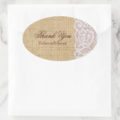 Sticker Ovale burlap white lace country rustique mariage merci (Sac)