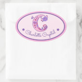 Sticker Ovale C lettre monogramme nom personnalisé id autocollan (Sac)