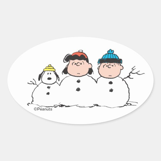 Sticker Ovale cacahuètes | 3 Personne Snowman (Devant)